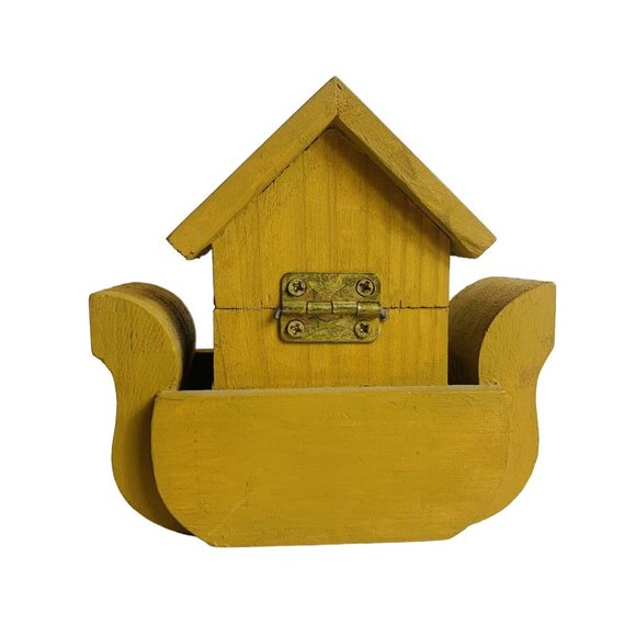Vtg Rustic Wood Handmade Noah’s Ark Birdhouse Trinket Box Farmhouse Decor - Picture 4 of 14